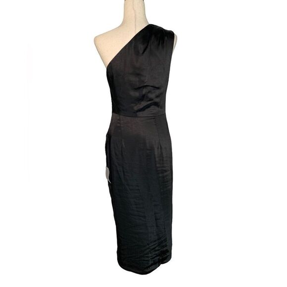 Elliatt Cassini Black One Shoulder Satin Midi Cocktail Dress | Size M - Picture 4 of 9